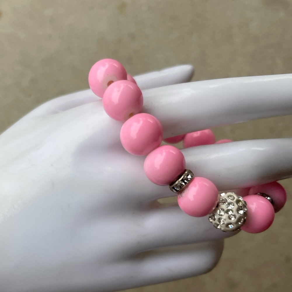 Pink Jade Gemstone Bracelet | Crystal Quartz Beaded Sz 6 - Picture 6 of 9